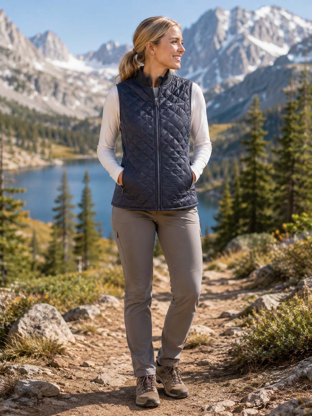 Columbia Quilted Insulated Vest Black Full Zip Omni-Heat XS Women’s